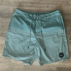 RVCA Mint Green Board Shorts with Gradient Stripes